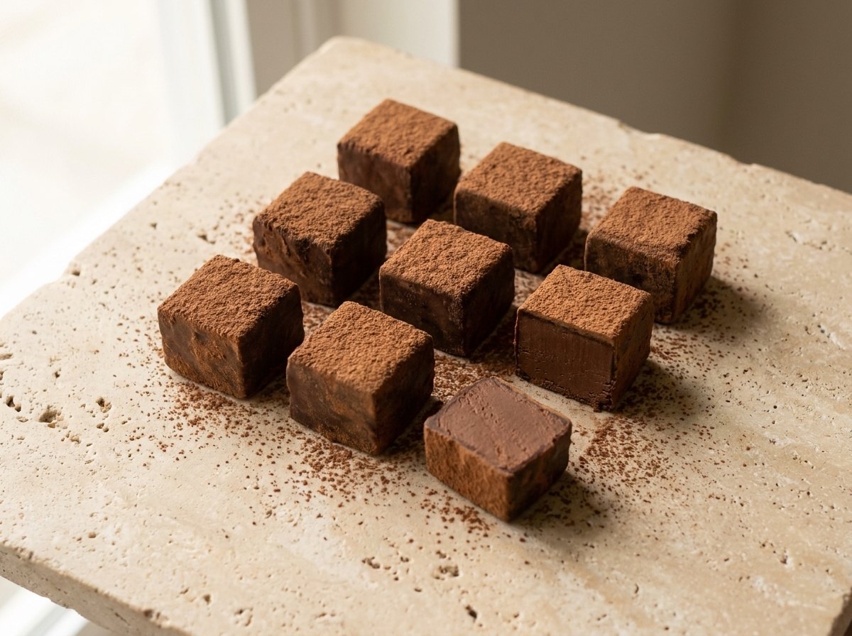 Nine truffles in a three by three arrangement